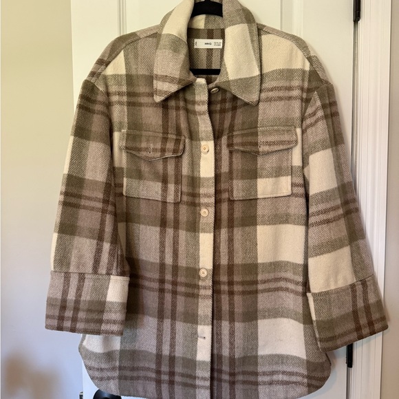 Mango Jackets & Blazers - Mango Checkered Oversized Jacket in Cream and Brown